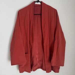 MNG Mango Rust Red Kimono Jacket Open Front Cardigan Oversized Pockets‎ Boho S